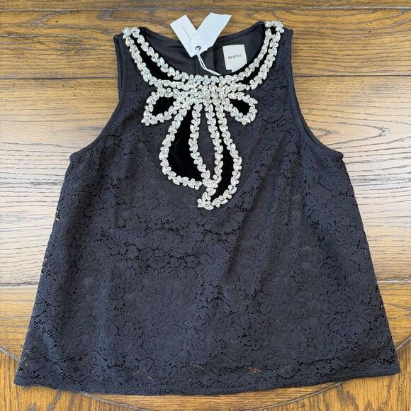 Maeve Black Lace Rhinestone Bow Top - Picture 3 of 8